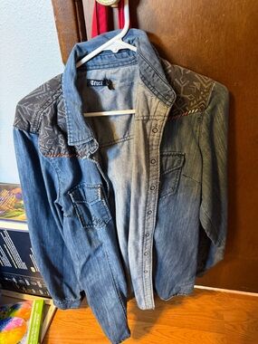Cruel Denim Button-Down Shirt Jacket in Faded Blue